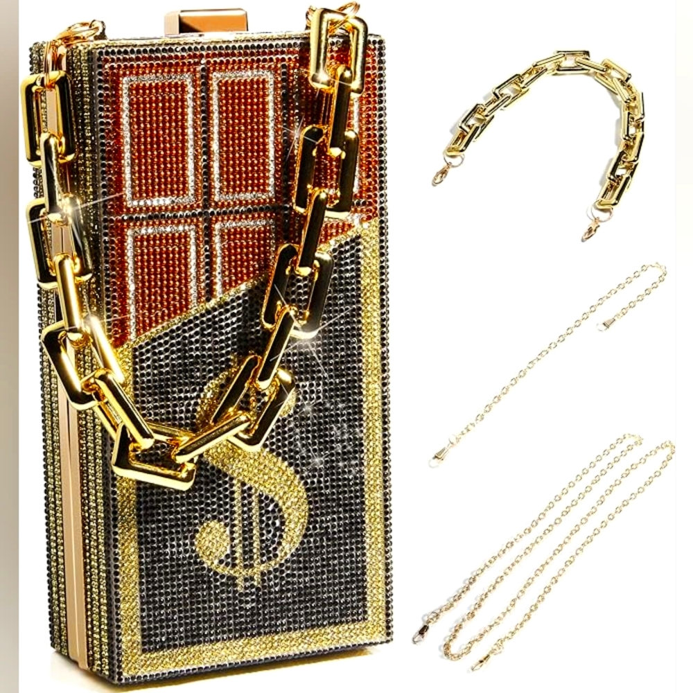 Beautiful Black, Brown & Gold Crystal $ Purse